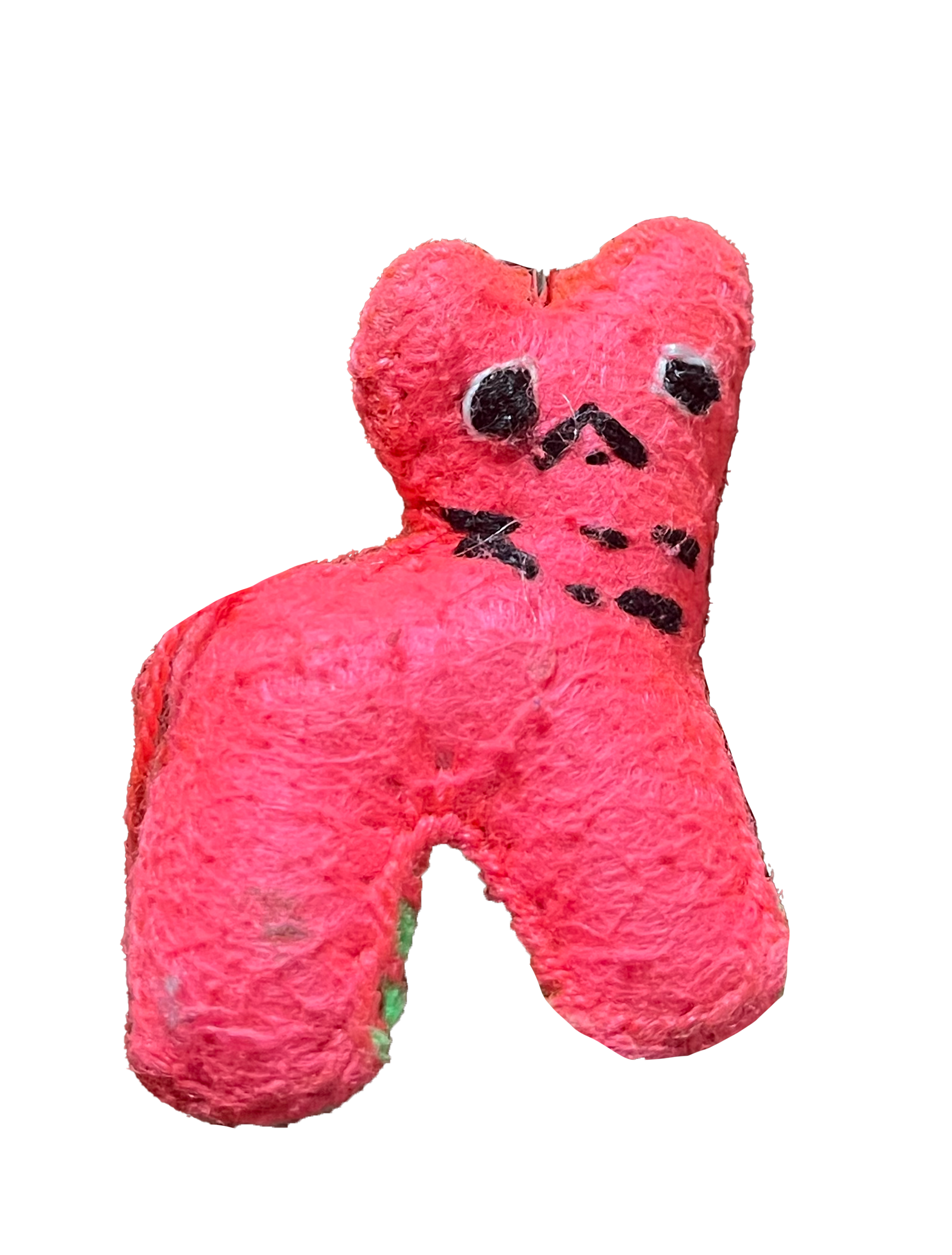 Gatto rosa di lana con dettagli neri