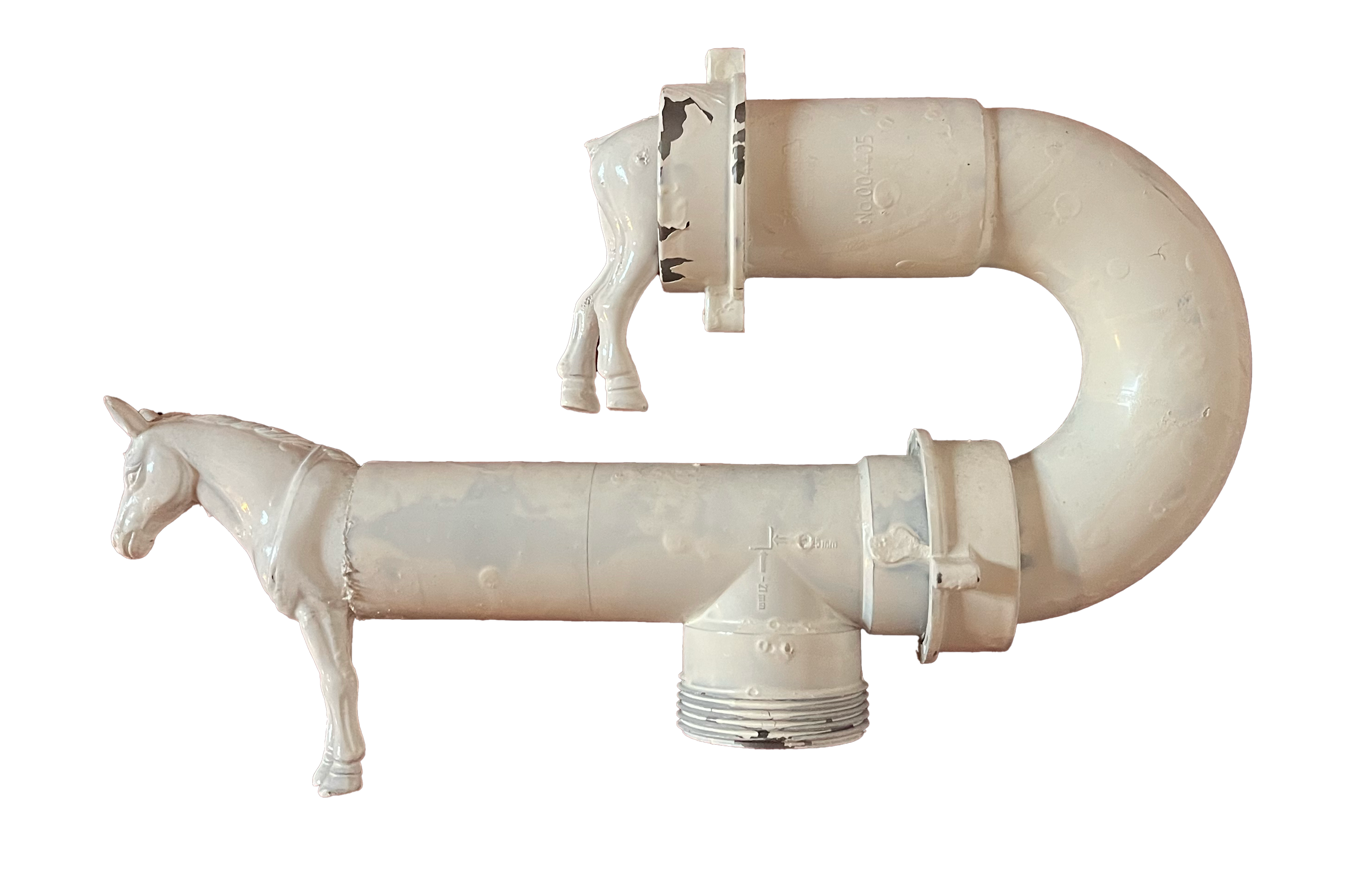 Tubo bianco con testa e zampe di cavallo